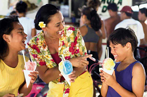 Hawaiian Family Eating Shave Ice